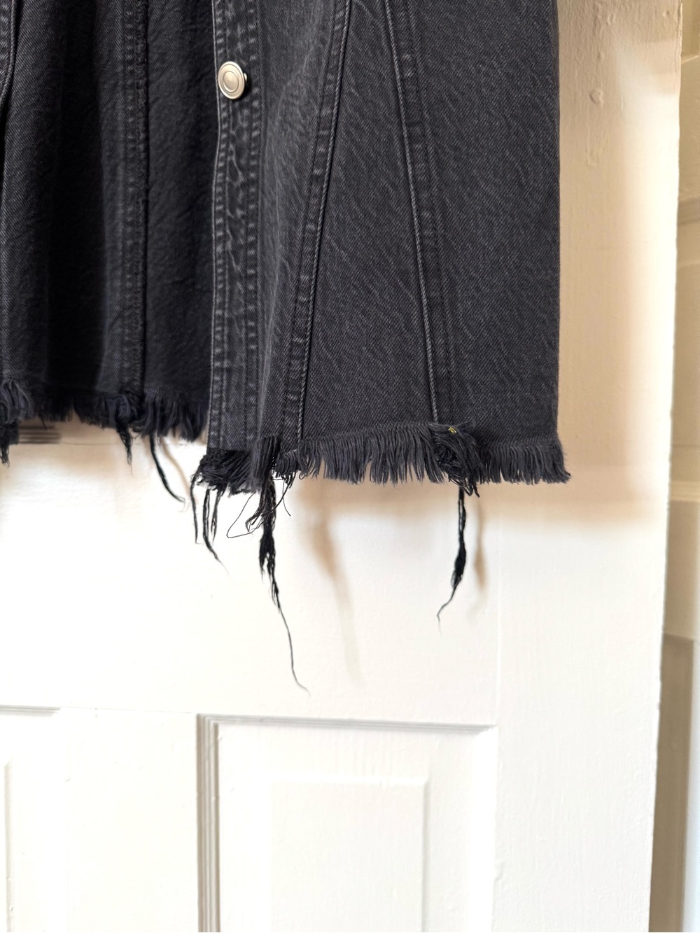 We The Free Washed Black Long Denim Jacket Distressed Over Coat - Picture 3 of 10
